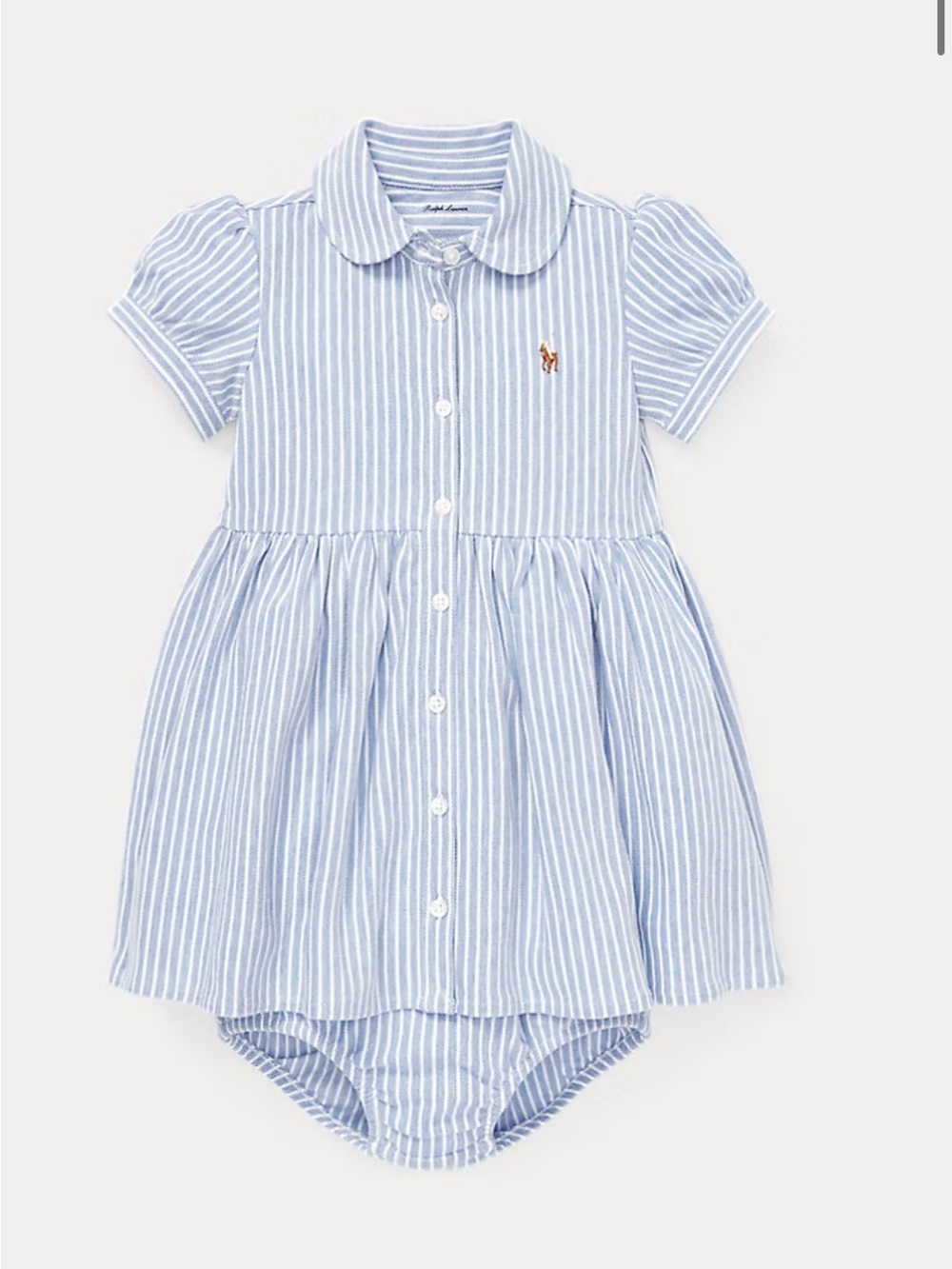 Ralph Lauren Light Blue & White Striped Polo Dress with Bodysuit